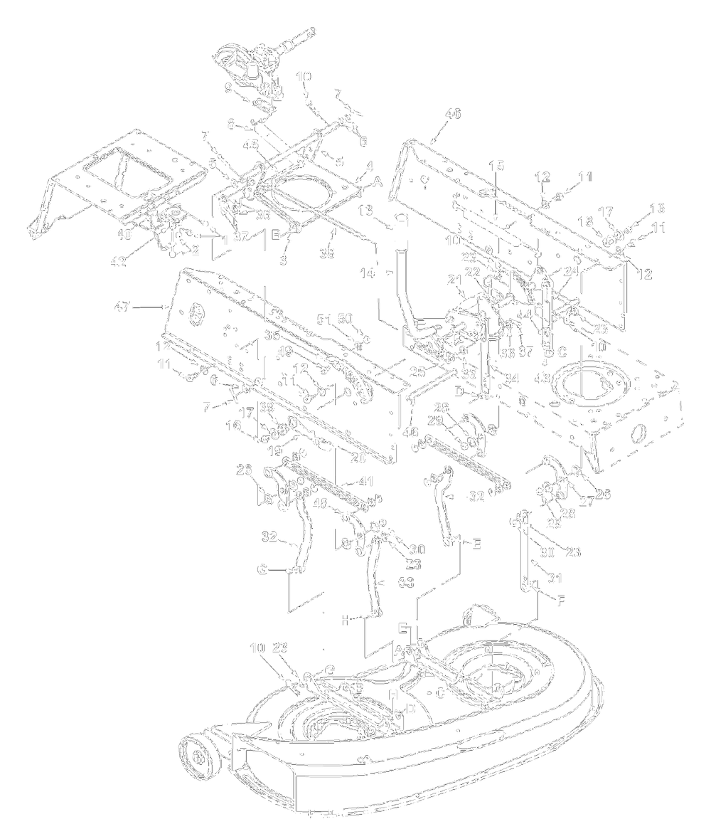 Deck Liftandhanger Assembly Diagram and Parts List for 13AM675G000 2002 Yard Machines Lawn Tractor